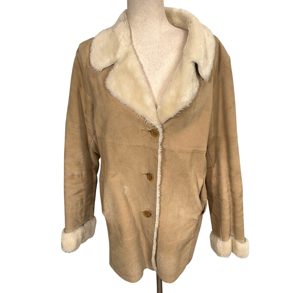 Wilsons Leather Coat Womens M Tan Suede Faux Shearling Yellowstone Jacket Flaw